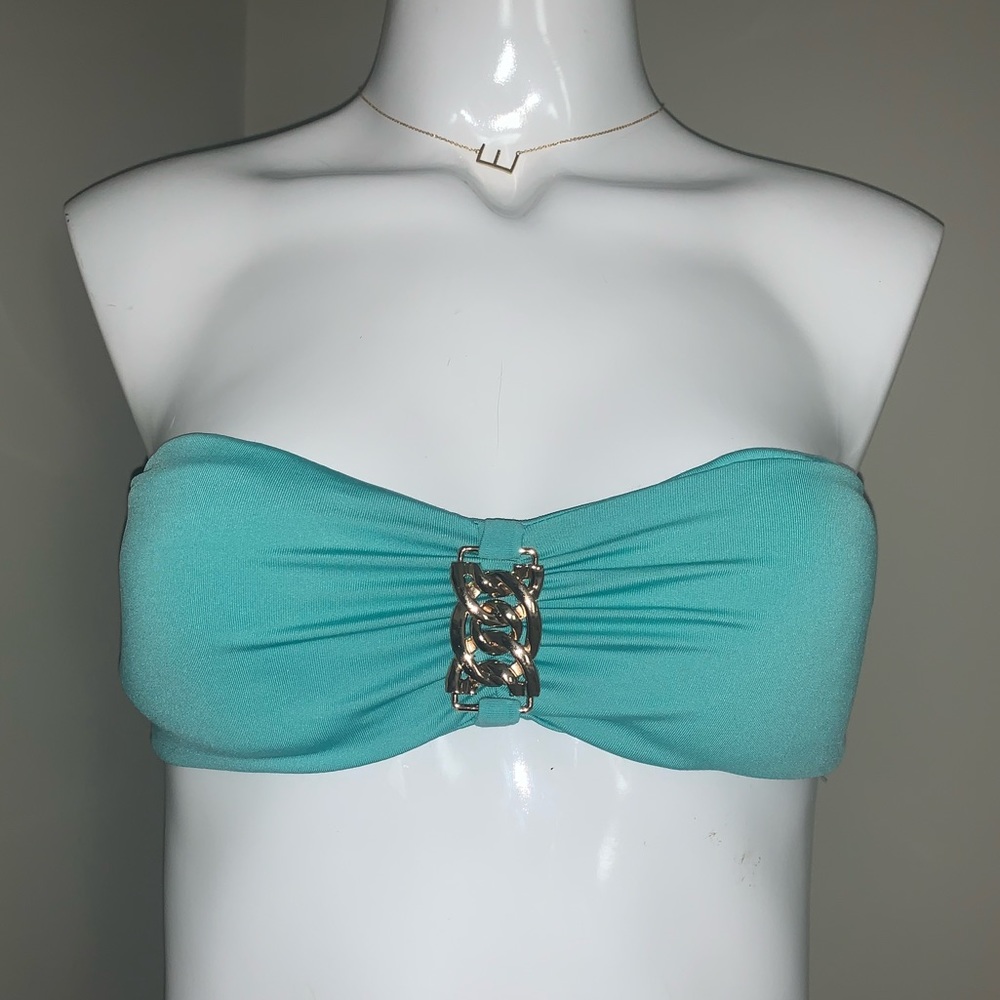 🐬 light teal strapless, padded bikini top